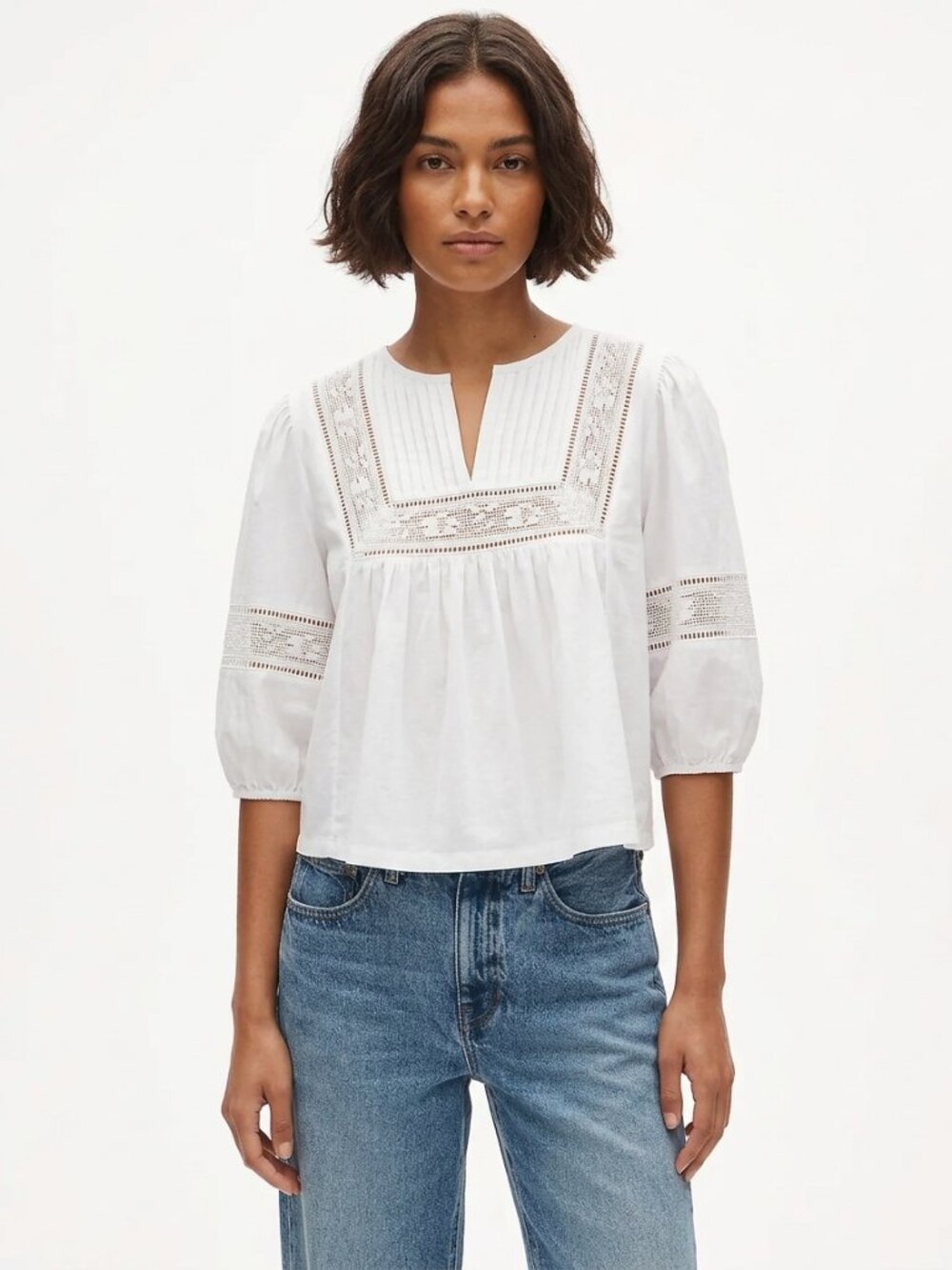 J.Crew White Lace Trim Peasant Blouse – NWT – Size S